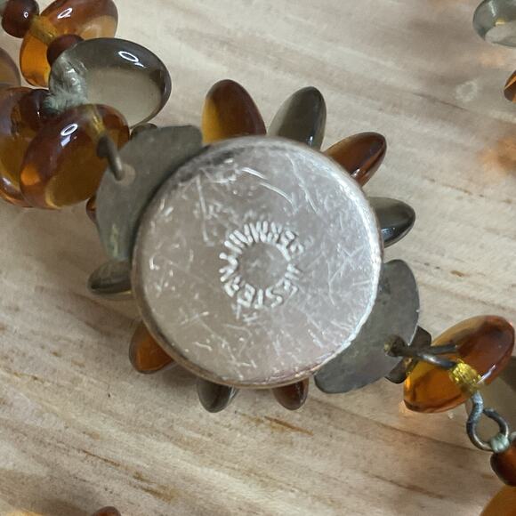 Vintage West Germany Double Strand Necklace Amber tone & Gray Glass Beads 24 In - Picture 8 of 9